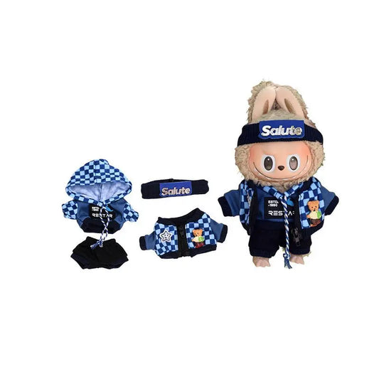 Labubu 17cm Blue Plaid Sweatshirt Outfit, Casual Keychain Fashion Set for Labubu Dolls【Apparel Only】 - GetBubuWear