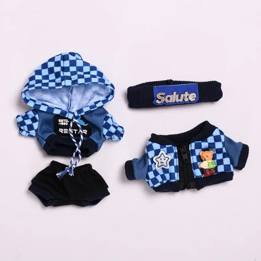 Labubu 17cm Blue Plaid Sweatshirt Outfit, Casual Keychain Fashion Set for Labubu Dolls【Apparel Only】 - GetBubuWear